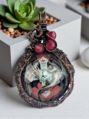 Artisan Skull & Cross Copper Wire Wrapped Pendant
